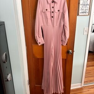 SHEIN Pink Long Sleeve Pleated Jumpsuit
